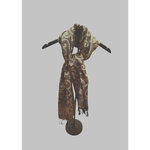 Pashmina Women's Scarf Gold Green Brown Paisley Fringe 27"/68" Jordon Y2K Soft